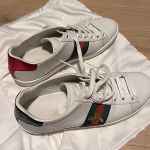 Gucci Women's White Sneakers with Red and Green Accents